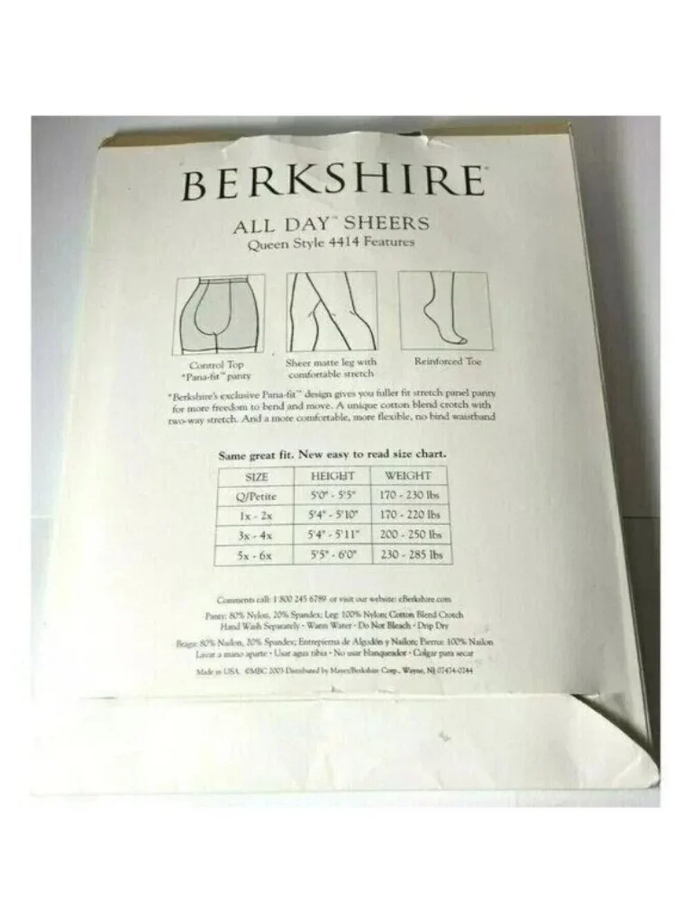 Womens Berkshire All Day Sheers Queen 1X-2X Black 4414 Control Top Reinforce Toe
